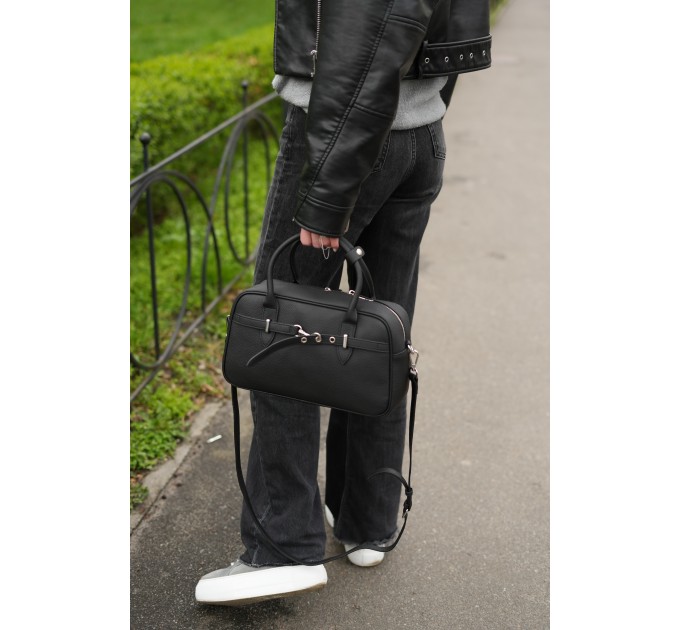 Женская сумка с натуральной кожи черная BAGS4LIFE (T) 6037 с ремешком