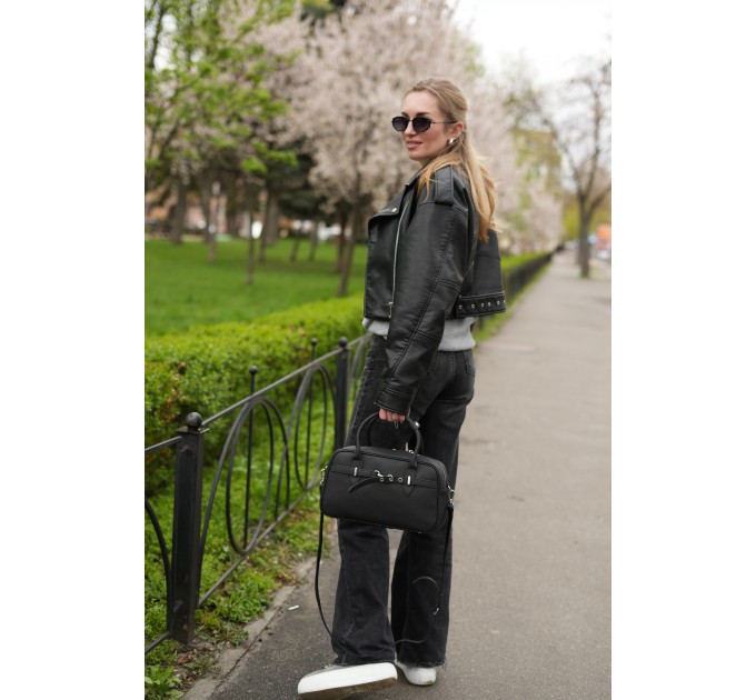 Женская сумка с натуральной кожи черная BAGS4LIFE (T) 6037 с ремешком