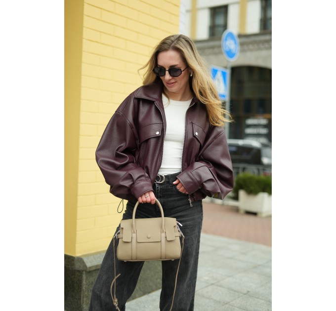 Жіноча сумка-тоут з натуральної шкіри бежева BAGS4LIFE 99067 з клапаном