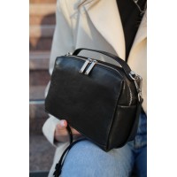 Жіноча сумка-барильце з натуральної шкіри чорна BAGS4LIFE 529 з ручкою та кишенею