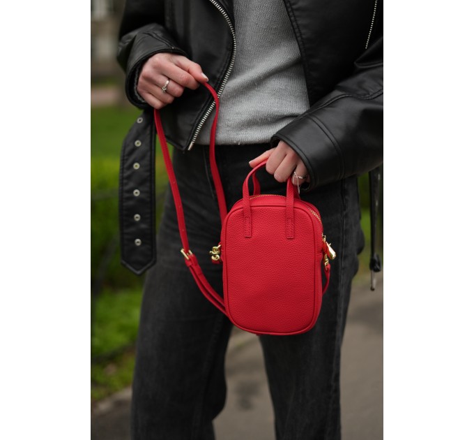 Женская сумка кросс-боди с натуральной кожи красная BAGS4LIFE 88362 с ручками