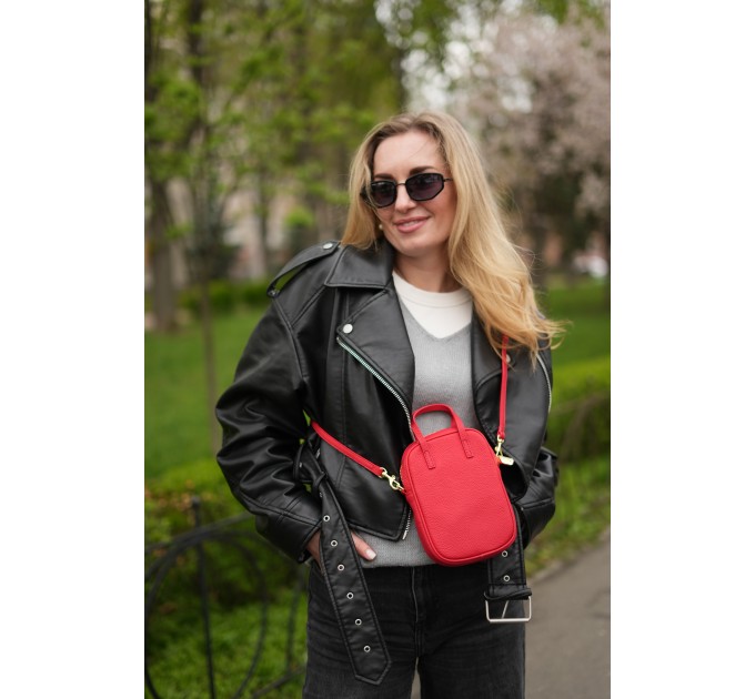 Женская сумка кросс-боди с натуральной кожи красная BAGS4LIFE 88362 с ручками