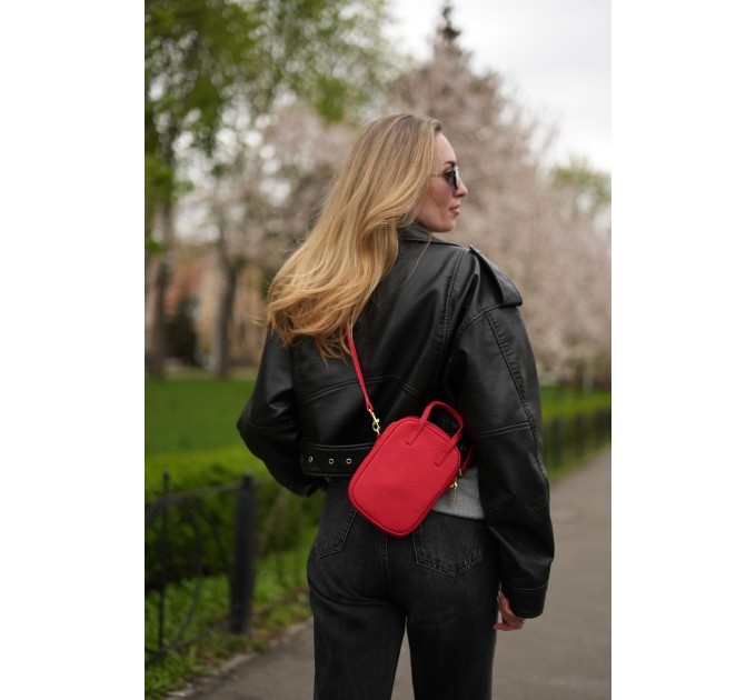 Женская сумка кросс-боди с натуральной кожи красная BAGS4LIFE 88362 с ручками