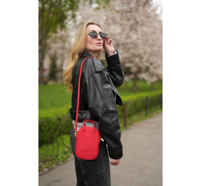 Женская сумка кросс-боди с натуральной кожи красная BAGS4LIFE 88362 с ручками