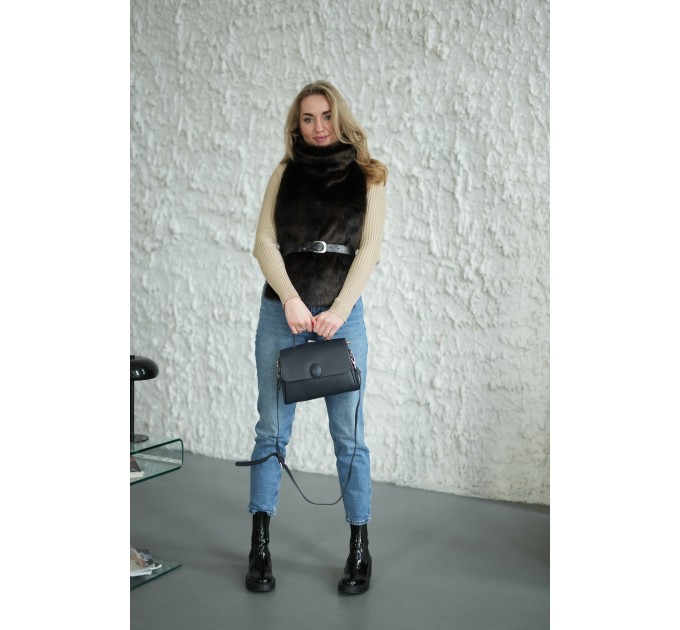 Женская сумка-портфель из натуральной кожи темно-синяя BAGS4LIFE 79030 с клапаном и ручкой