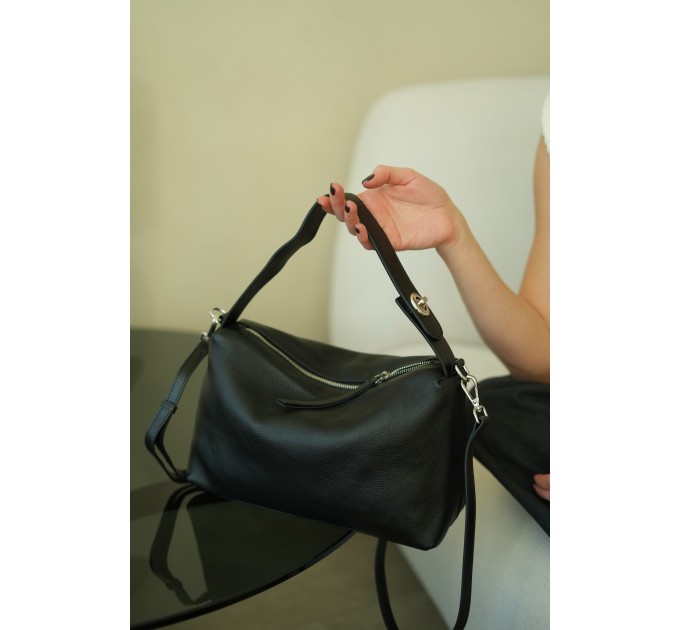 Жіноча сумка з натуральної шкіри чорна BAGS4LIFE 8209 з ручкою на застібці