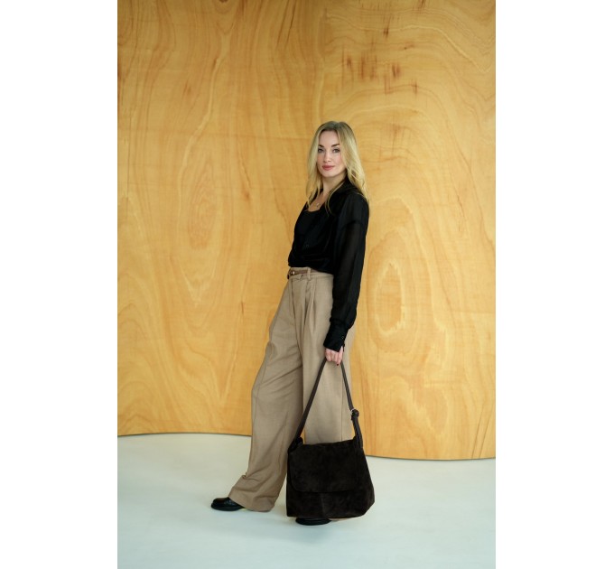 Женская сумка-хобо из натураьной кожи и замши коричневая Vito Torelli 1106 6010/1210 с клапаном