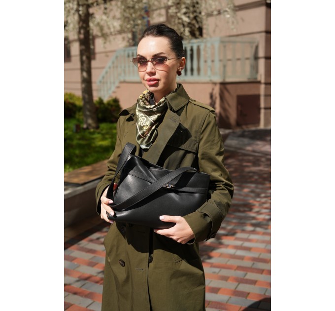 Сумка женская кожанная чорная BAGS4LIFE (T) 5157# с ремешком