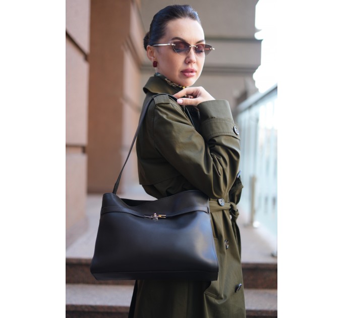 Сумка женская кожанная чорная BAGS4LIFE (T) 5157# с ремешком