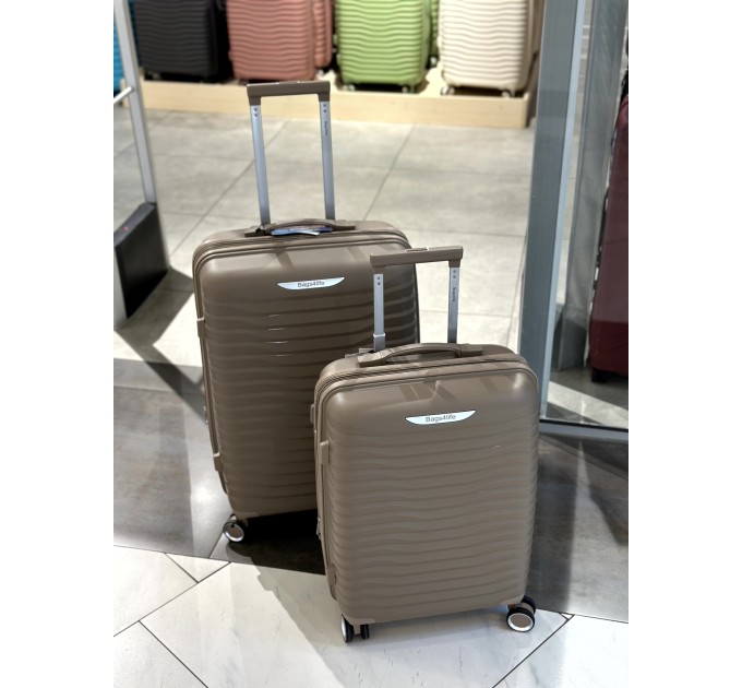 Чемодан маленький пластиковый, ручная кладь BAGS4LIFE PP1220 кофе