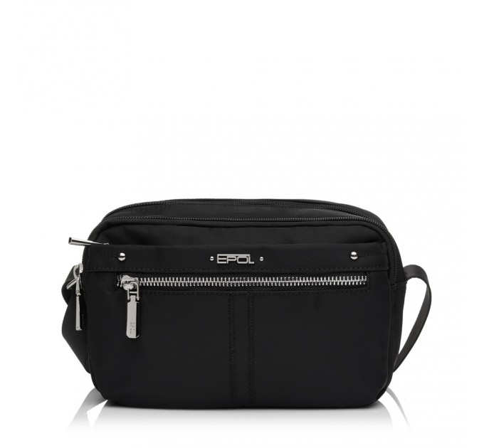 Сумка женская кросс-боди из полиэстера черная EPOL 6102-04 горизонтальная
