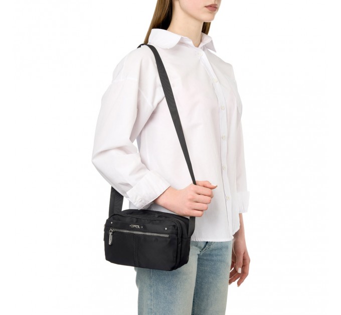 Сумка женская кросс-боди из полиэстера черная EPOL 6102-04 горизонтальная