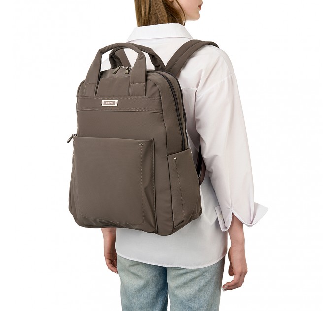 Рюкзак женский из полиэстера коричневый EPOL 6116-05 с ручками