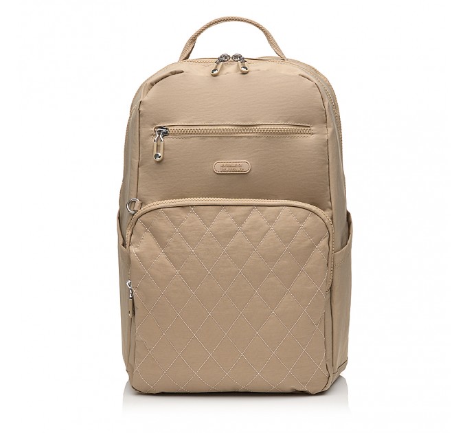 Рюкзак жіночий з поліестера бежевий BAGS4LIFE 88001 зі стьобаною кишенею