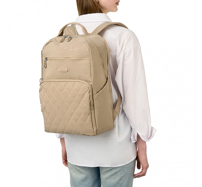 Рюкзак жіночий з поліестера бежевий BAGS4LIFE 88001 зі стьобаною кишенею