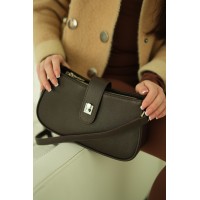 Жіноча сумка-багет з натуральної шкіри коричнева BAGS4LIFE 8585 з клапаном та застібкою