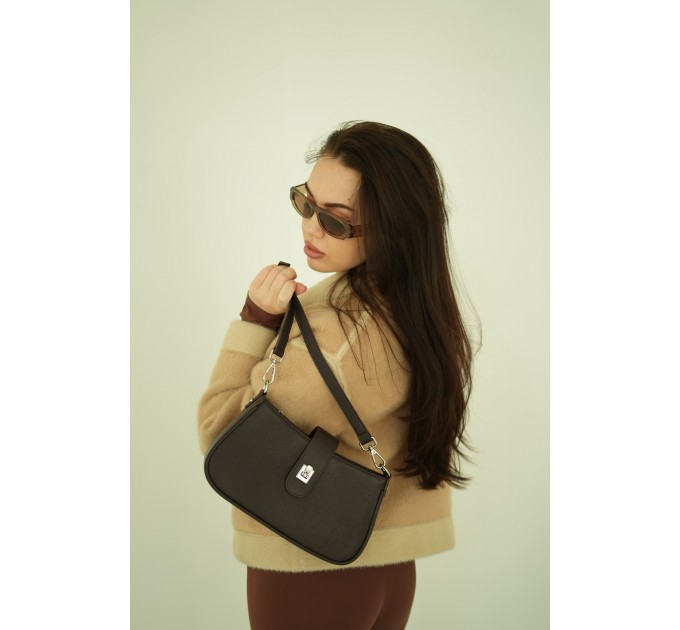 Женская сумка-багет из натуральной кожи коричневая BAGS4LIFE 8585 с клапаном и замком