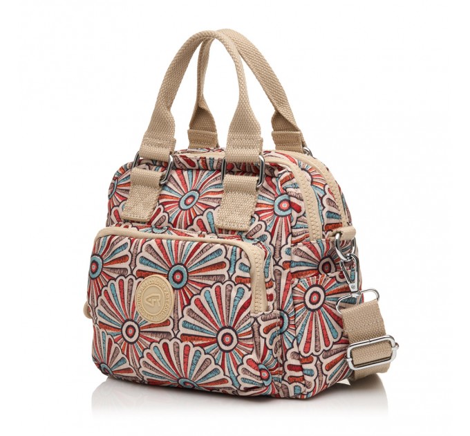 Сумка жіноча з поліестера бежевий принт BAGS4LIFE 91403 з двома ручками