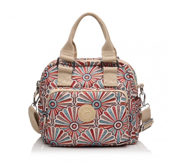 Сумка жіноча з поліестера бежевий принт BAGS4LIFE 91403 з двома ручками