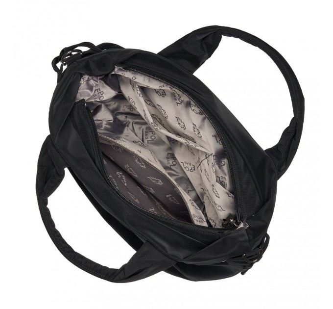 Жіноча сумка-тоут з поліестера чорна EPOL 6116-01 з затяжкою