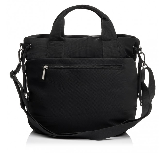 Жіноча сумка-тоут з поліестера чорна EPOL 6116-01 з затяжкою