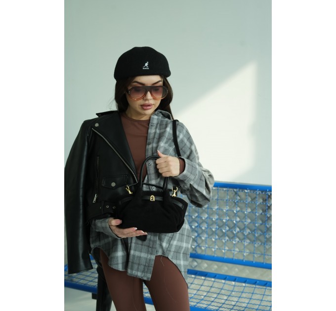 Женская сумка-тоут из натуральной замши и кожи черная BAGS4LIFE 905 с ремешком