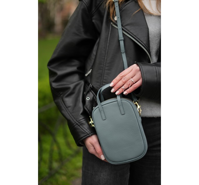 Женская сумка кросс-боди с натуральной кожи сизо-голубая BAGS4LIFE (T) 88362 с ручками
