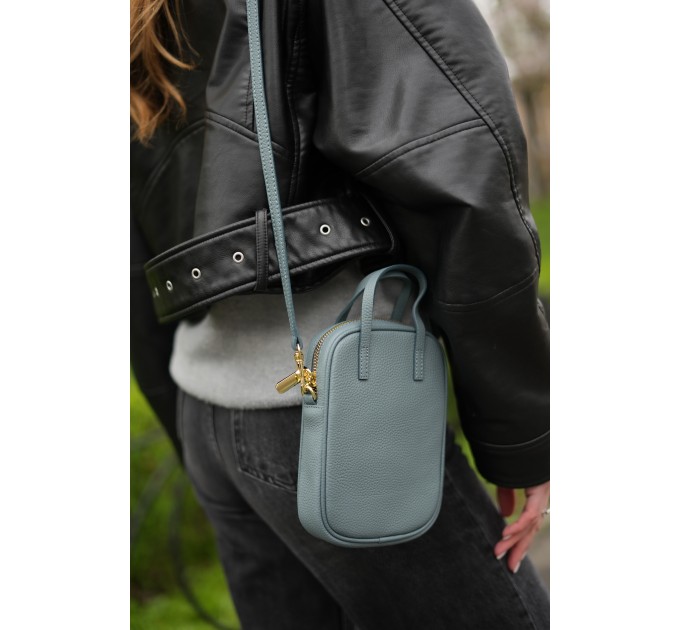 Женская сумка кросс-боди с натуральной кожи сизо-голубая BAGS4LIFE (T) 88362 с ручками