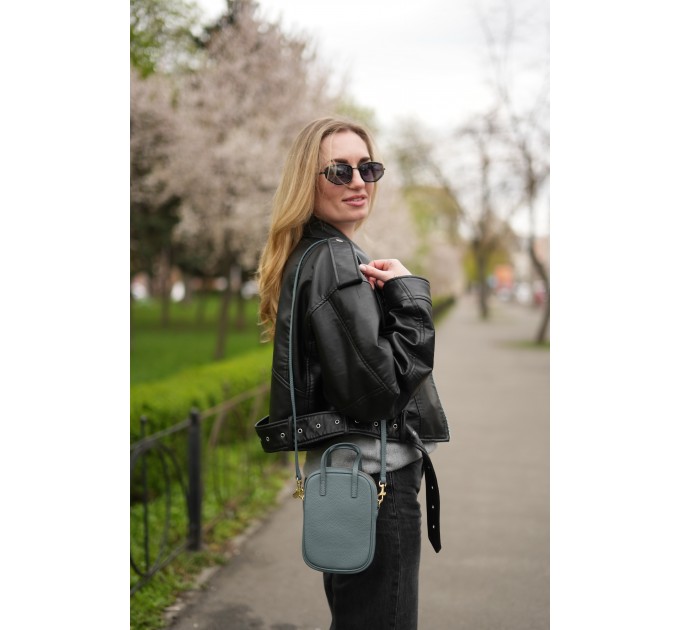 Женская сумка кросс-боди с натуральной кожи сизо-голубая BAGS4LIFE (T) 88362 с ручками