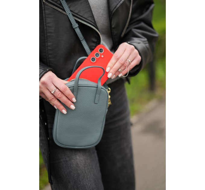 Женская сумка кросс-боди с натуральной кожи сизо-голубая BAGS4LIFE (T) 88362 с ручками