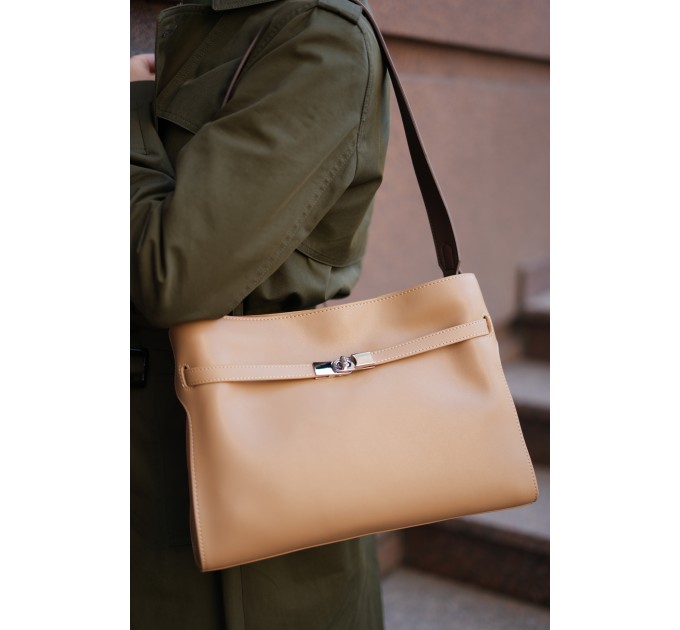 Сумка женская кожанная бежевая BAGS4LIFE (T) 5157# с ремешком