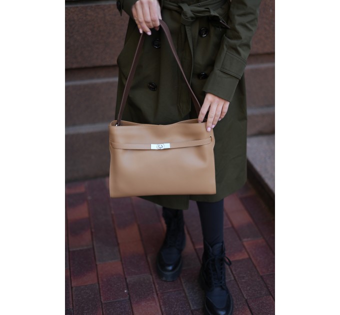 Сумка женская кожанная бежевая BAGS4LIFE (T) 5157# с ремешком