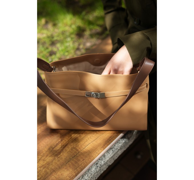 Сумка женская кожанная бежевая BAGS4LIFE (T) 5157# с ремешком