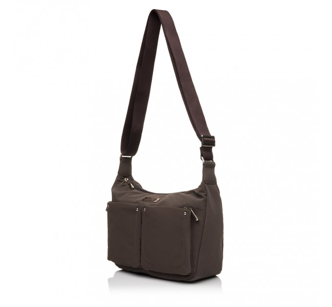 Сумка-месенджер жіноча з поліестера коричнева EPOL 6116-03 з накладними карманами