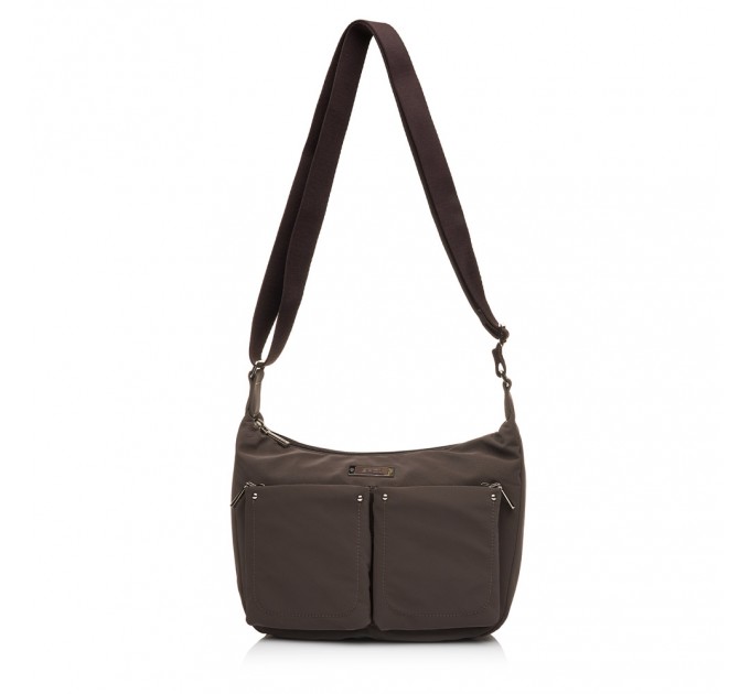 Сумка-месенджер жіноча з поліестера коричнева EPOL 6116-03 з накладними карманами