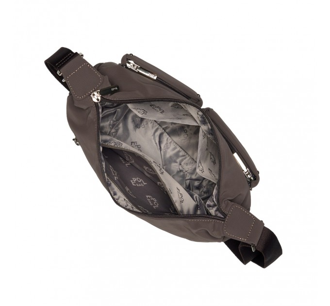 Сумка-месенджер жіноча з поліестера коричнева EPOL 6116-03 з накладними карманами