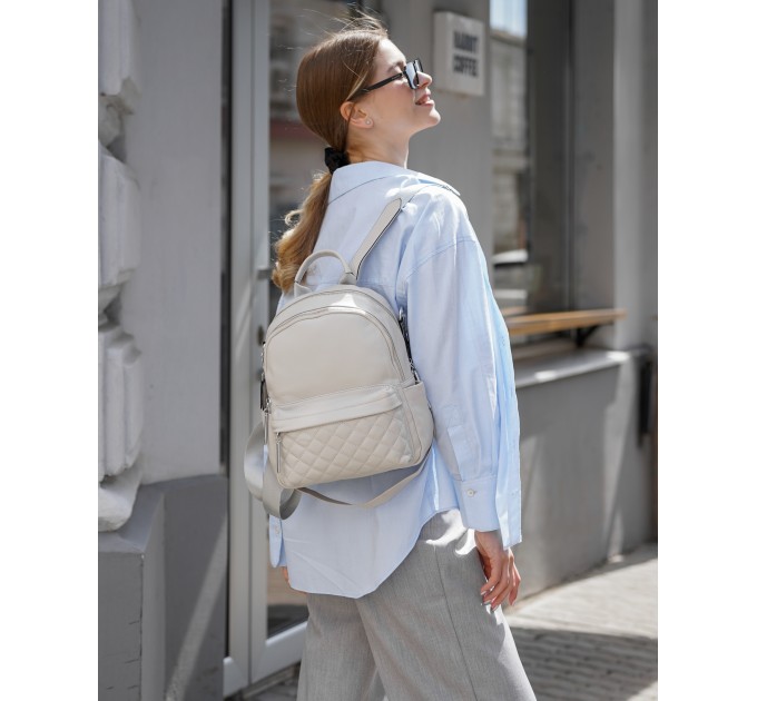 Рюкзак жіночий з натуральної шкіри світло-сірий BAGS4LIFE 608