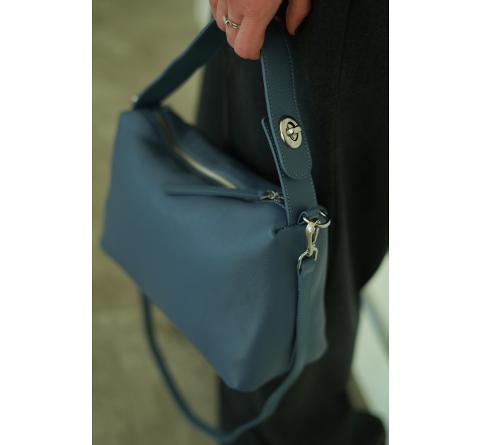 Жіноча сумка з натуральної шкіри синя BAGS4LIFE 8209 з ручкою на застібці