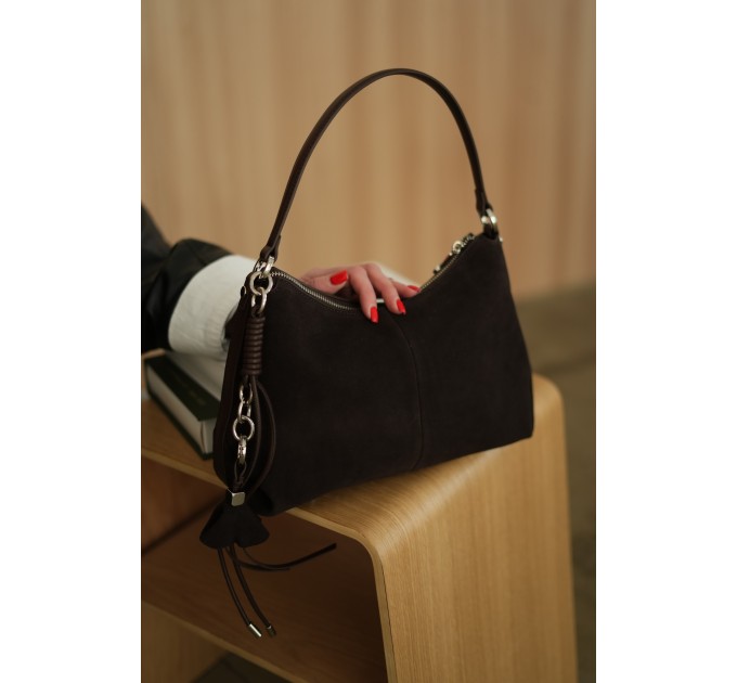 Жіноча сумка з натуральної замші та шкіри коричнева BAGS4LIFE (T) 916F з обвісом