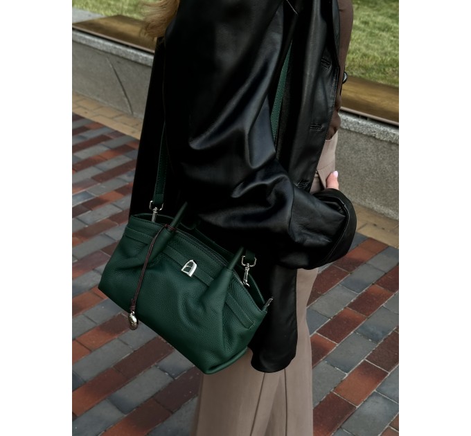Жіноча сумка з натуральної шкіри темно-зелена BAGS4LIFE 6228