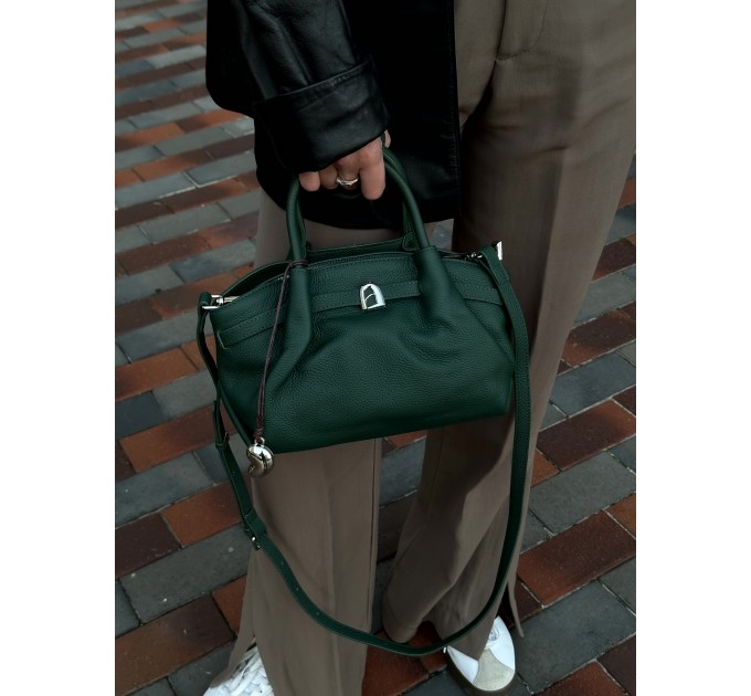 Жіноча сумка з натуральної шкіри темно-зелена BAGS4LIFE 6228
