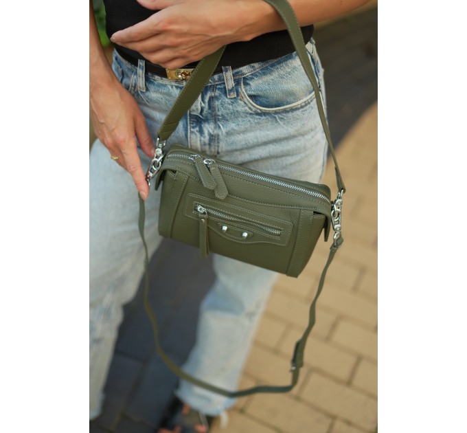 Жіноча сумка з натуральної шкіри оливкова BAGS4LIFE 9332