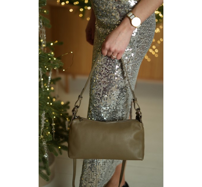 Жіноча сумка-багет з натуральної шкіри сіро-бежева BAGS4LIFE 7117