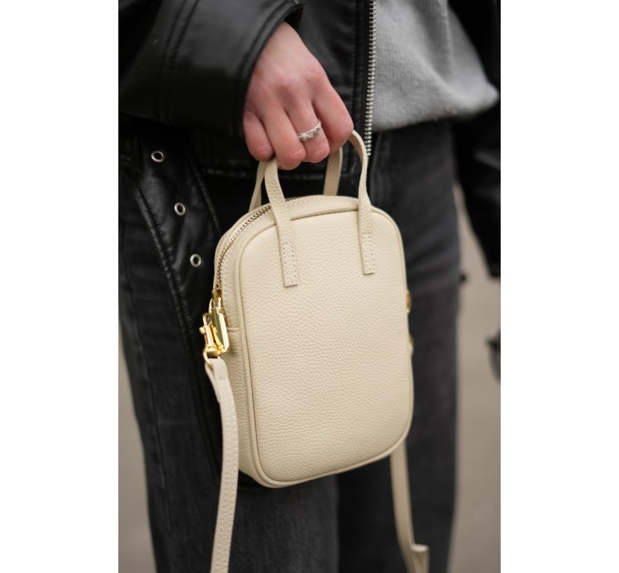 Женская сумка кросс-боди с натуральной кожи молочная BAGS4LIFE (T) 88362 с ручками