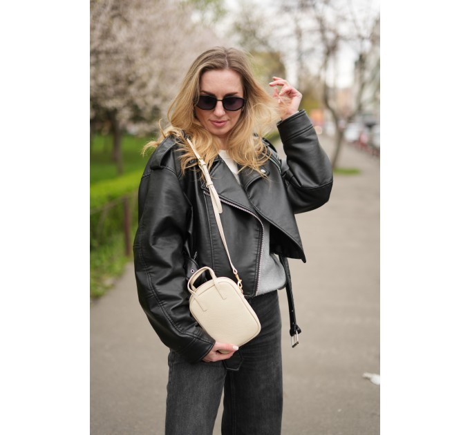 Женская сумка кросс-боди с натуральной кожи молочная BAGS4LIFE (T) 88362 с ручками