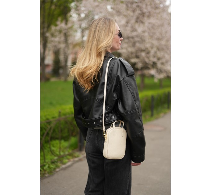 Женская сумка кросс-боди с натуральной кожи молочная BAGS4LIFE (T) 88362 с ручками