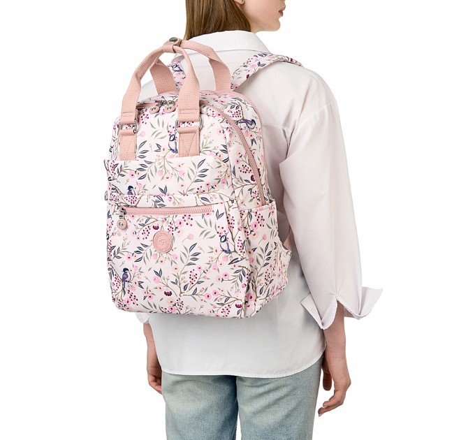 Рюкзак женский из полиэстера розовый принт BAGS4LIFE 91101 с ручками