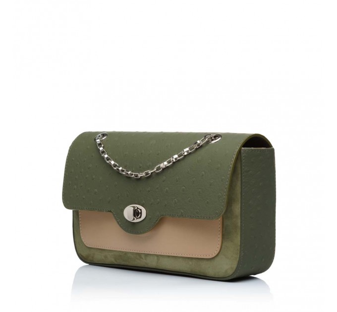 Женская сумка натуральная кожа оригинальная Vito Torelli 1074 зеленая с бежевым