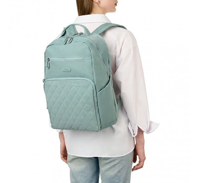 Рюкзак женский из полиэстера зеленый BAGS4LIFE 88001 со стеганным карманом