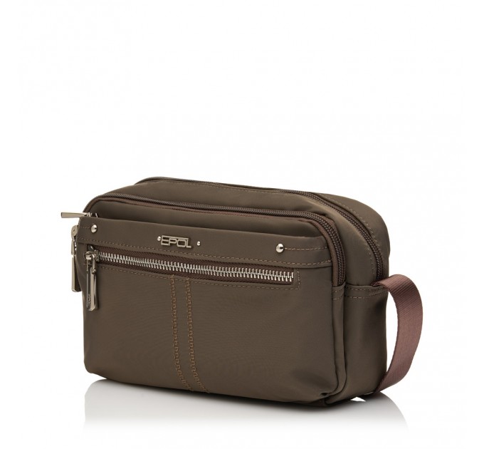 Сумка женская кросс-боди из полиэстера коричневая EPOL 6102-04 горизонтальная